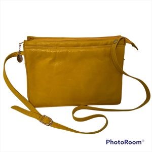 ALBI BAG SHOULDER CROSSBODY YELLOW LEATHER ZIP TOP VINTAGE LONG STRAP